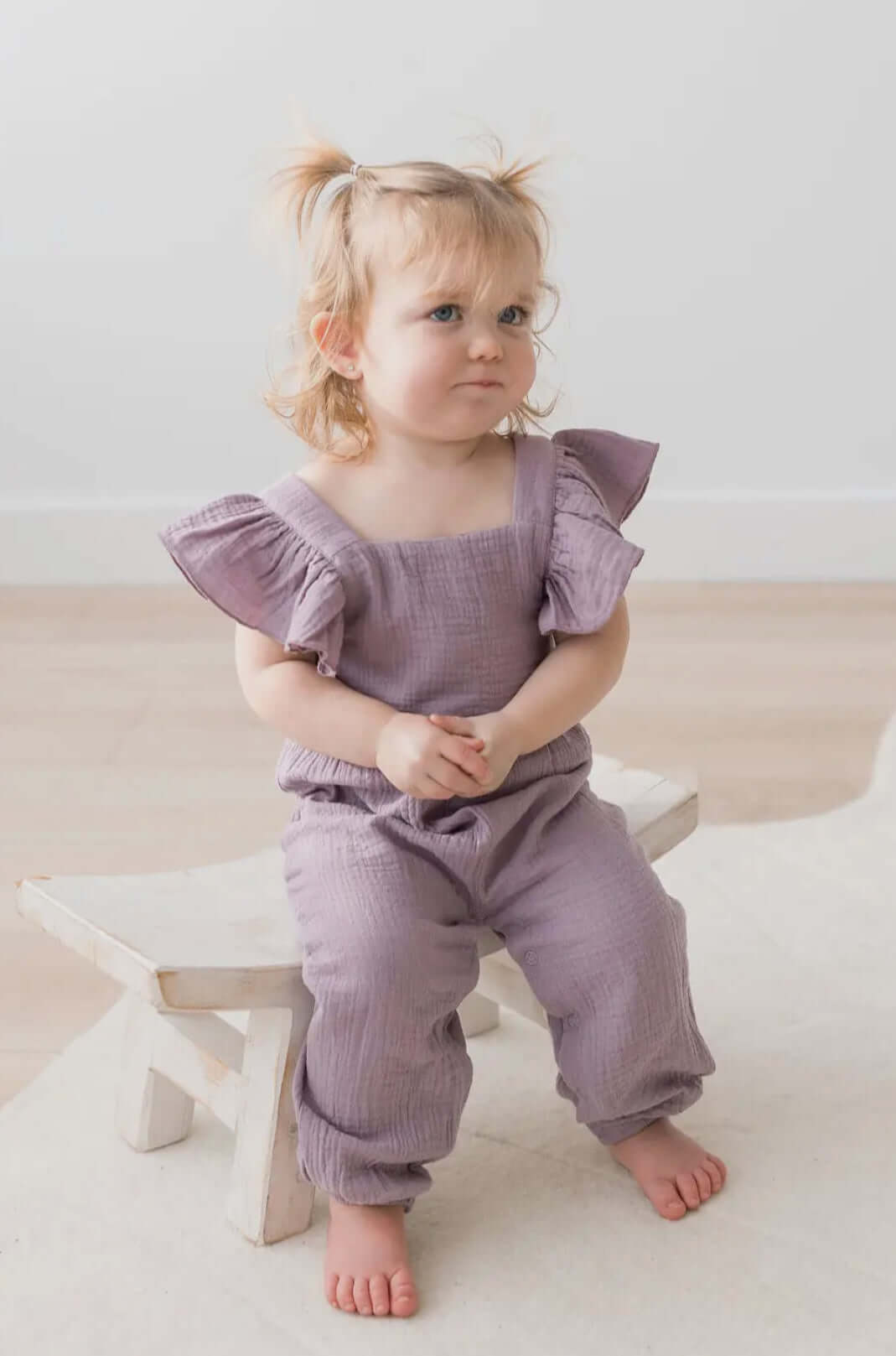 Charming Lilac Romper for Baby Girls - Elastic Ankles