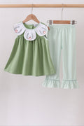 Sage Pumpkin Embroidered Ruffle Pants Set