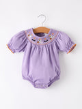 Purple Halloween Smock Embroidery Baby Girl Romper