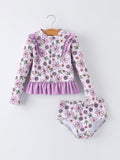 Purple Floral Long Sleeve Swim Set for Girls - Sun Safe