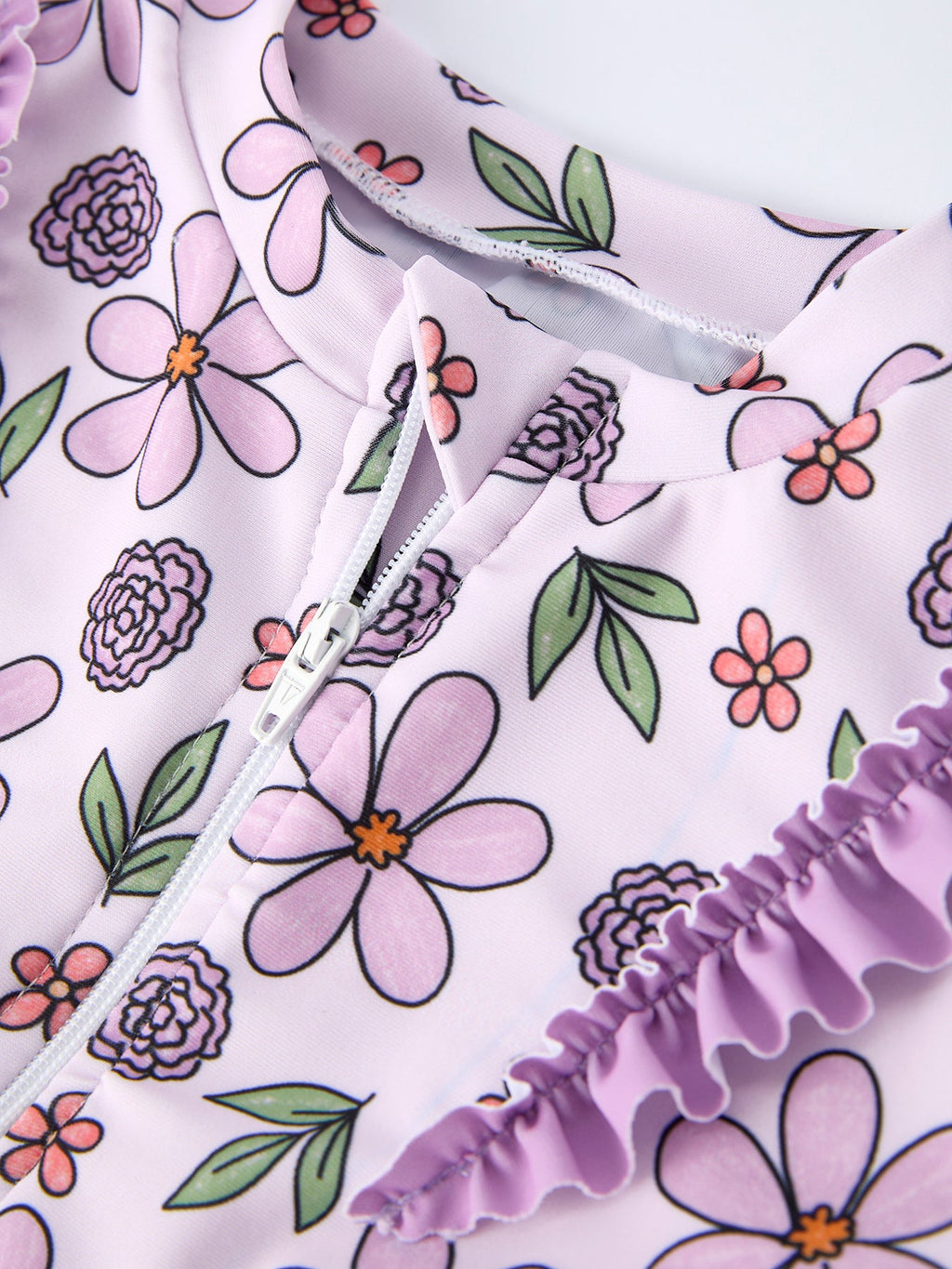 Purple Floral Long Sleeve Swim Set for Girls - Sun Safe