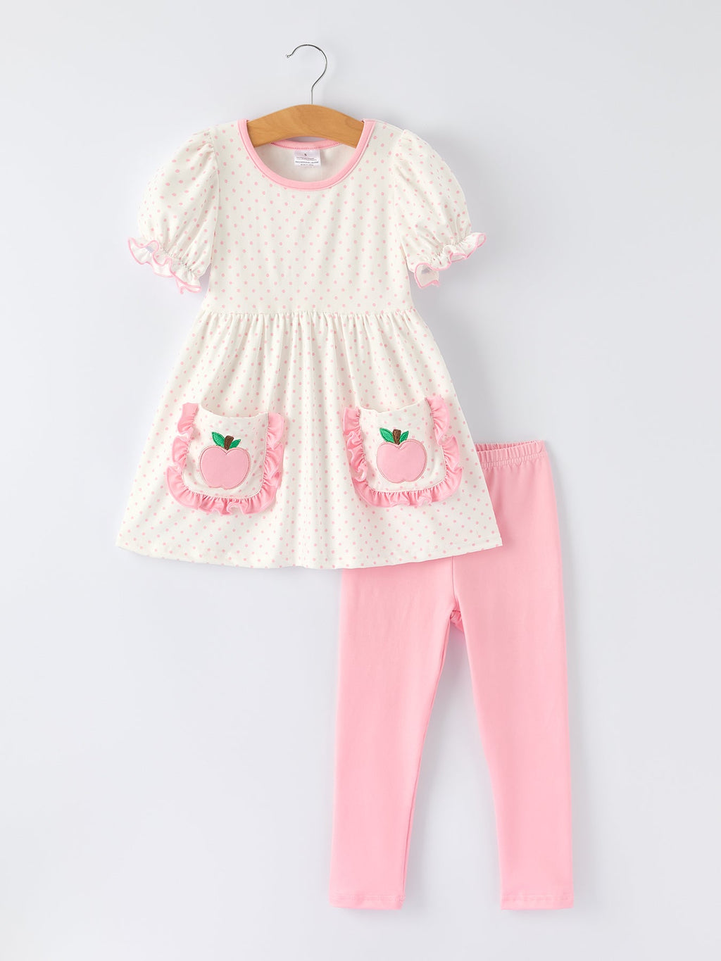 Back To School Girls' Apple Applique Set with Pockets