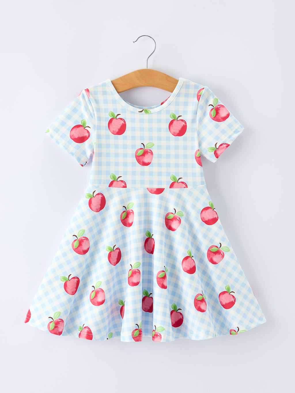 Back to School Apple Plaid Girls Dress Short Sleeve
