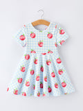 Back to School Apple Plaid Girls Dress Short Sleeve