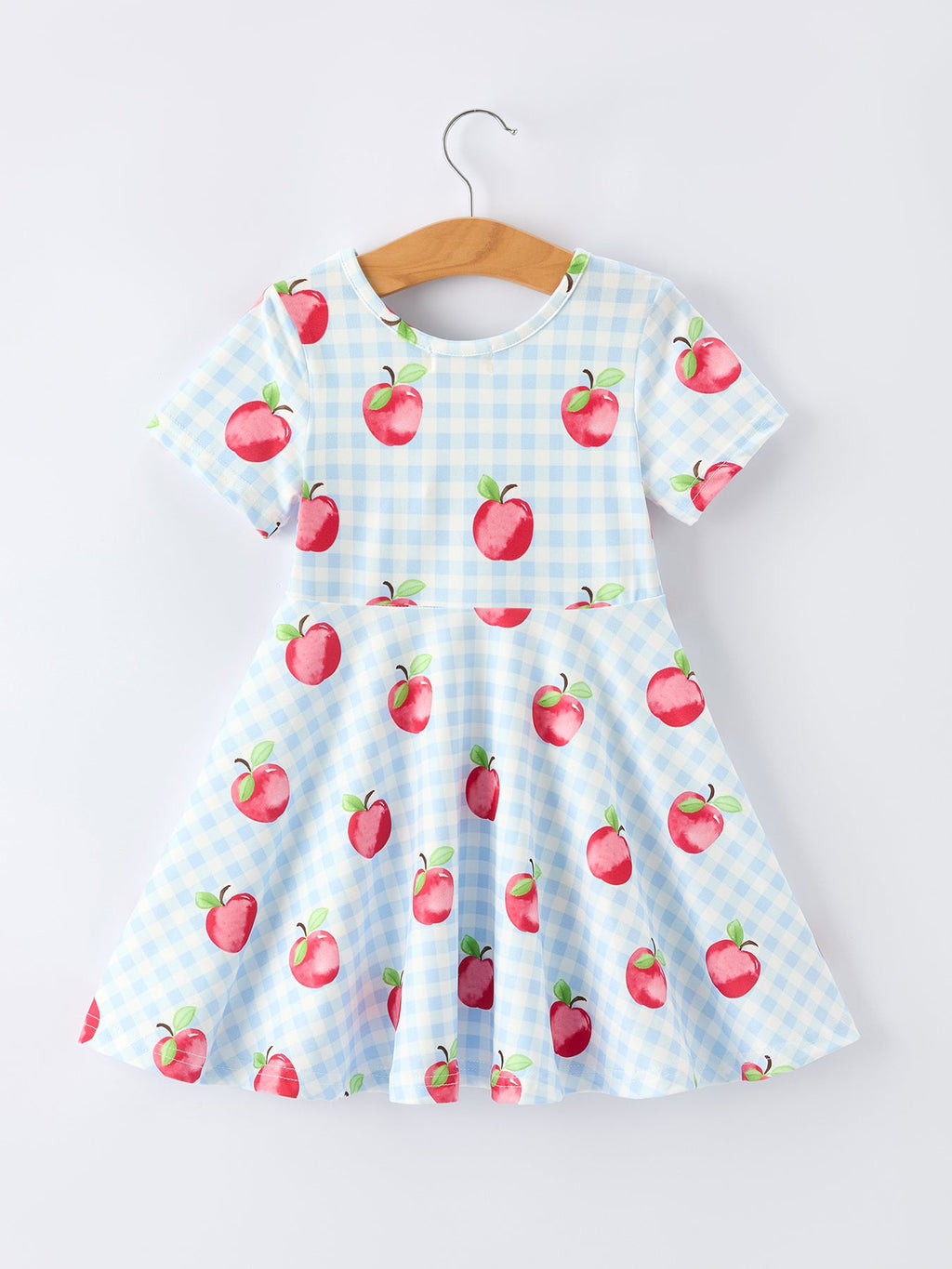 Back to School Apple Plaid Girls Dress Short Sleeve