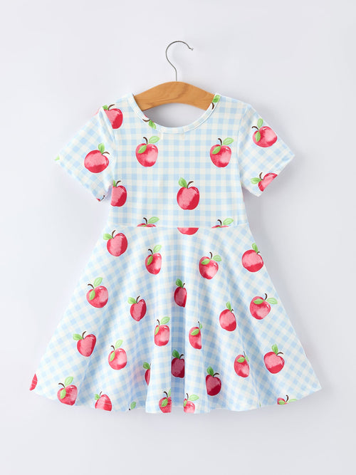Back to School Apple Plaid Girls Dress Short Sleeve