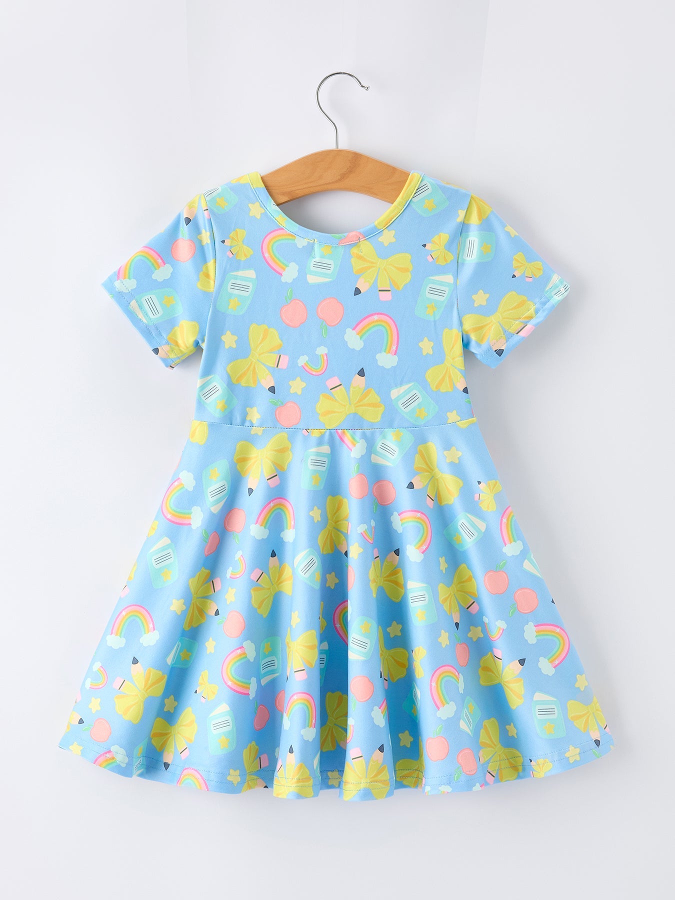 Back to School Rainbow Bow Girls Dress
