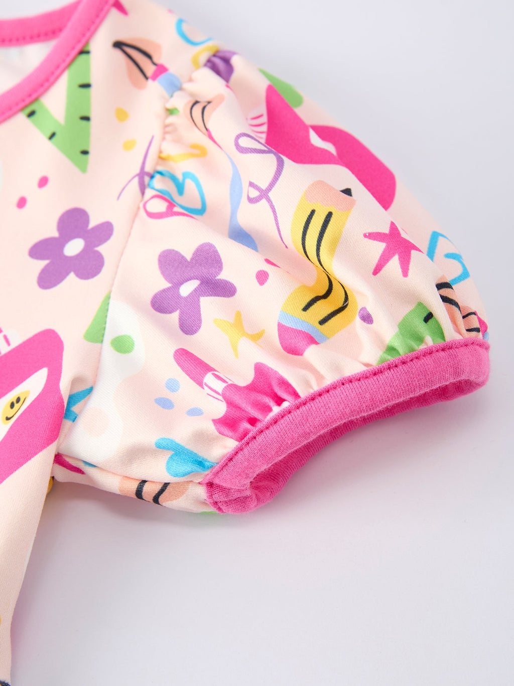Back to School Print Girls Dress Short Sleeve Pocket