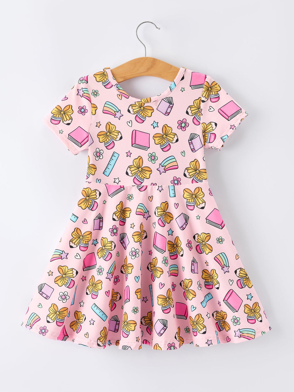 Back to School Print Girls Dress Short Sleeve