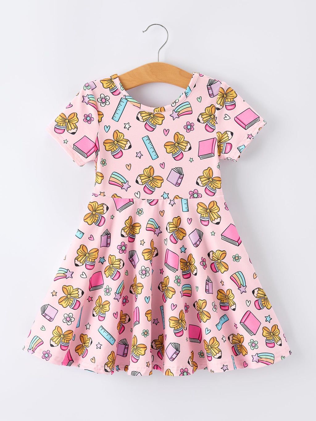 Back to School Print Girls Dress Short Sleeve