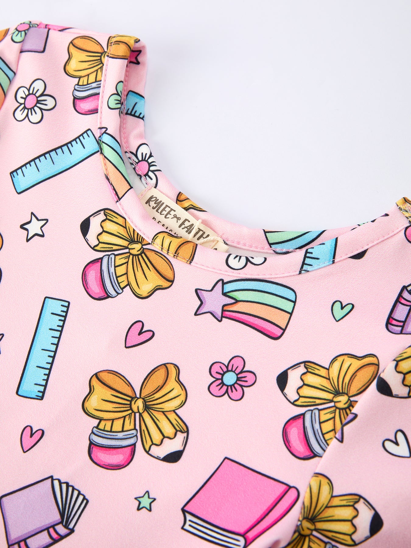 Back to School Print Girls Dress Short Sleeve