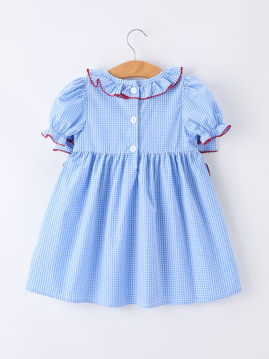 Back To School Apple Plaid Girls Dress Smocked Puff Sleeve Bow