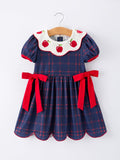 Back To School Apple Plaid Girls Dress Scallop Hem Bow