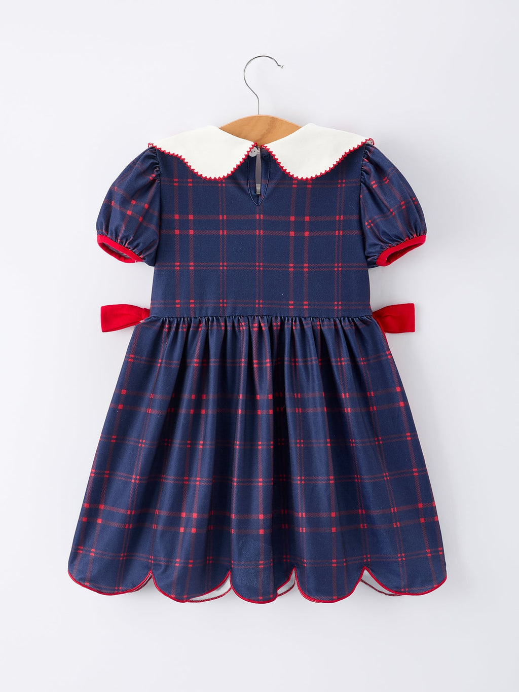 Back To School Apple Plaid Girls Dress Scallop Hem Bow