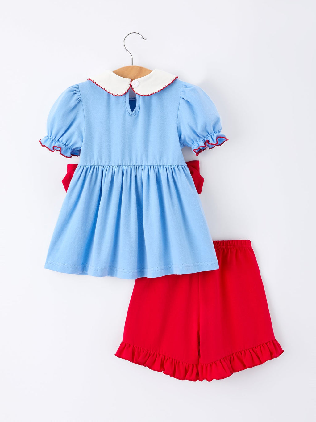 Girls Back To School Apple Outfit Set Bow Ruffle Petal Collar