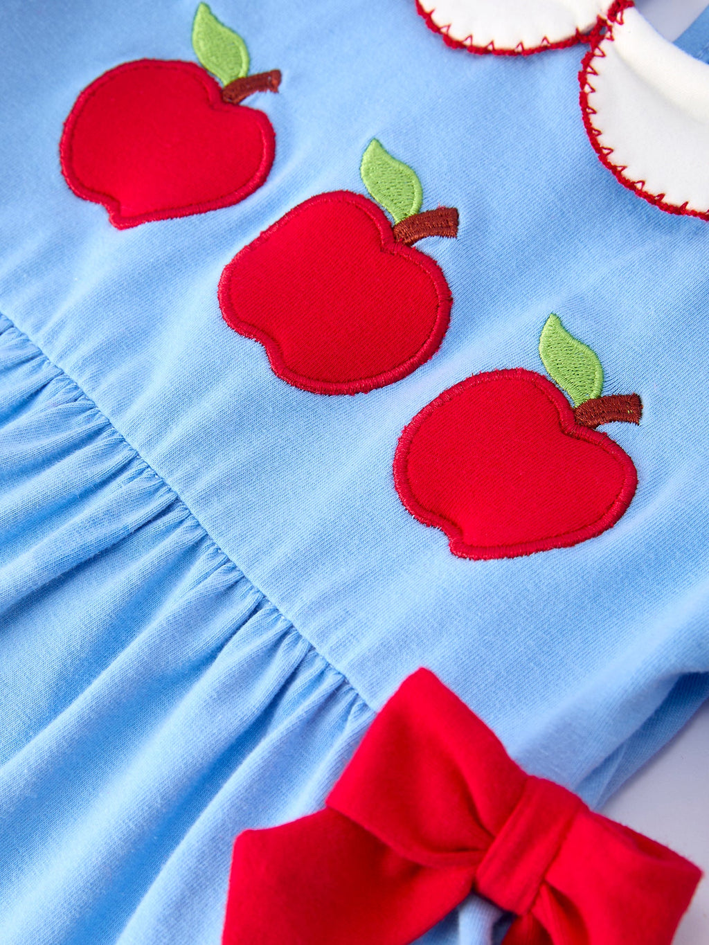 Girls Back To School Apple Outfit Set Bow Ruffle Petal Collar