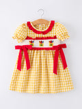 Back To School Supply Plaid Girls Dress Ruffle Collar Bow
