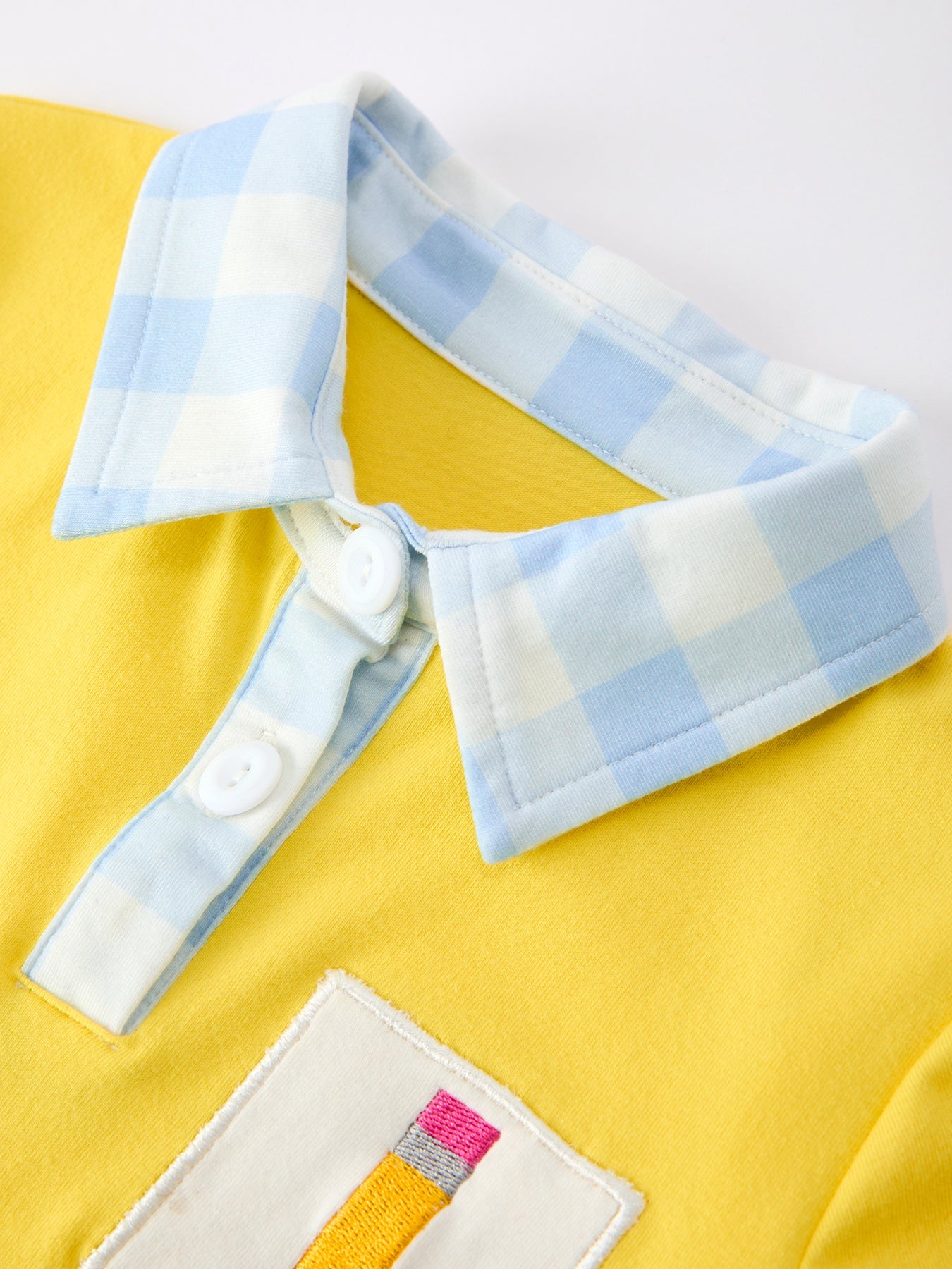 Boys Back To School Pencil Plaid Polo Short Set Embroidery