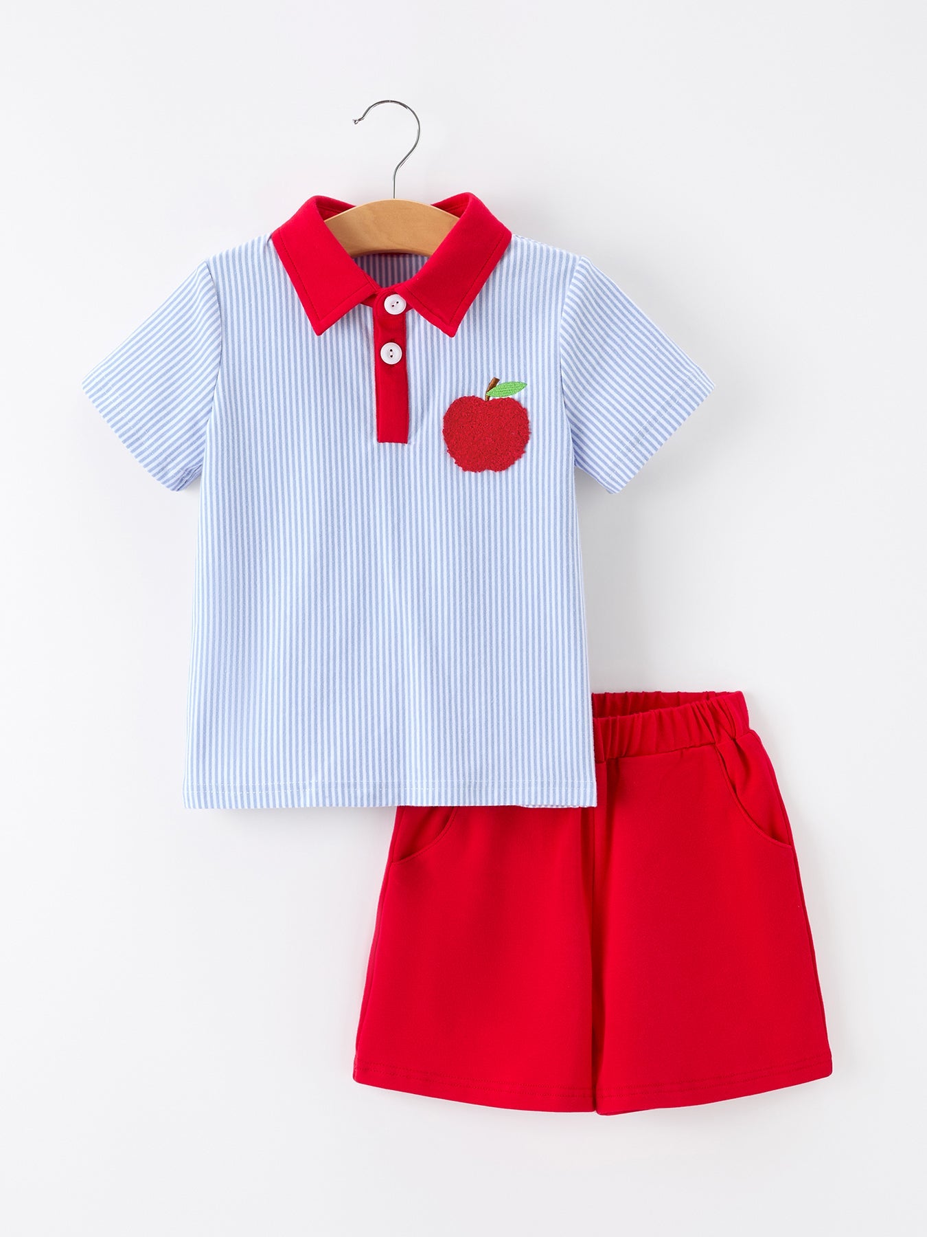 Boys Back To School Apple Polo Short Set