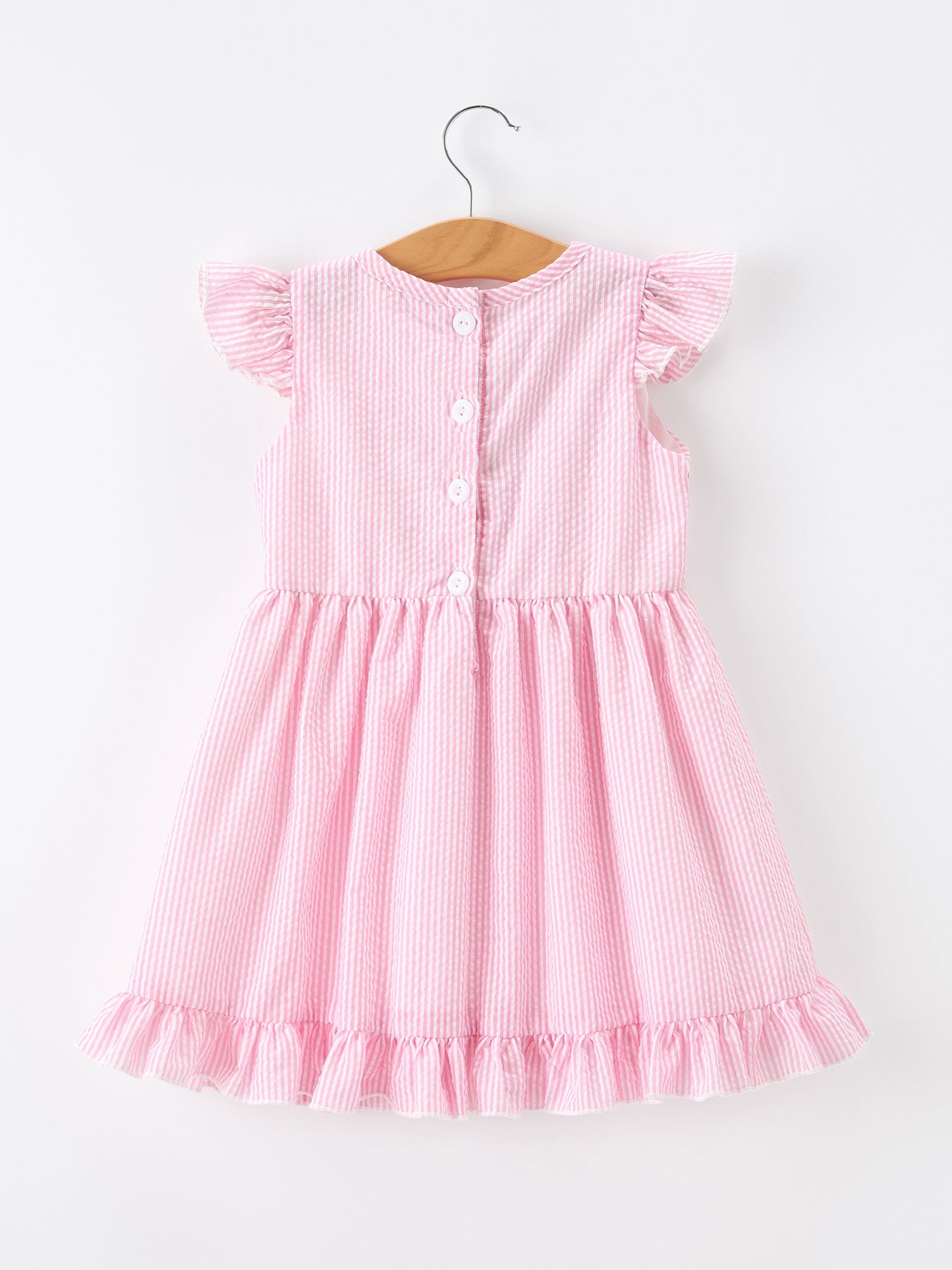 Girls Back To School Bow Twirl Dress Ruffle Applique Pink