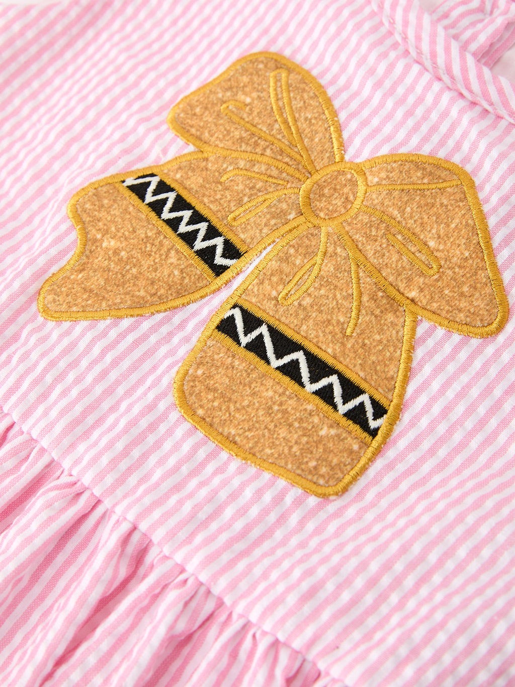 Girls Back To School Bow Twirl Dress Ruffle Applique Pink