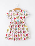 Girls Back To School Apple Bow Pocket Twirl Dress