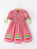 Girls Back To School Worm Plaid Twirl Dress Smocked
