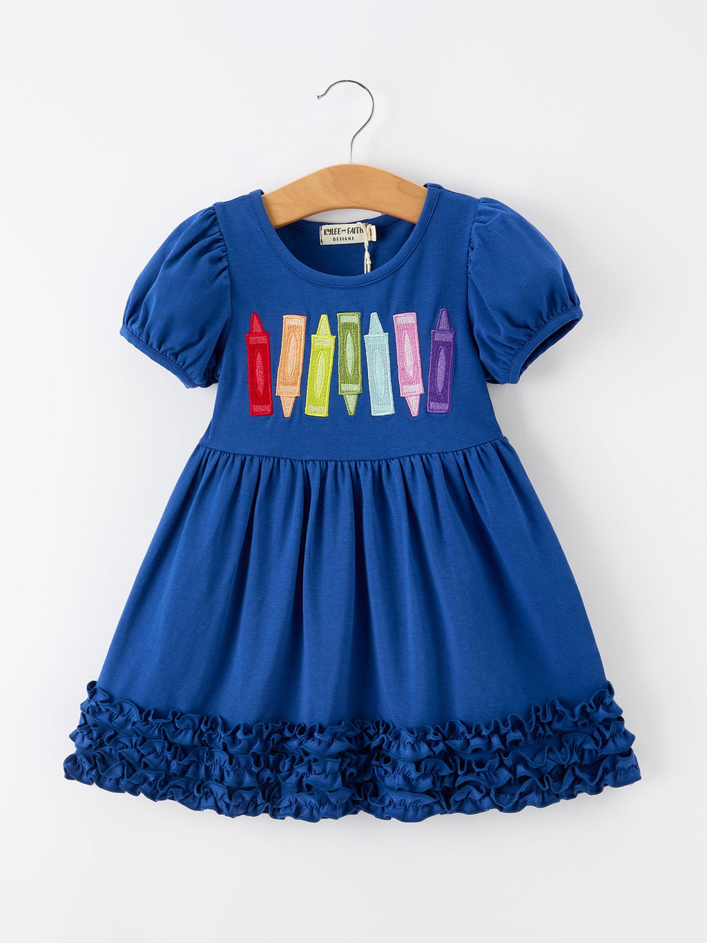 Girls Back To School Crayon Twirl Dress Ruffle Applique