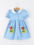 Girls Back To School Pencil Dress Petals Collar Pocket Applique