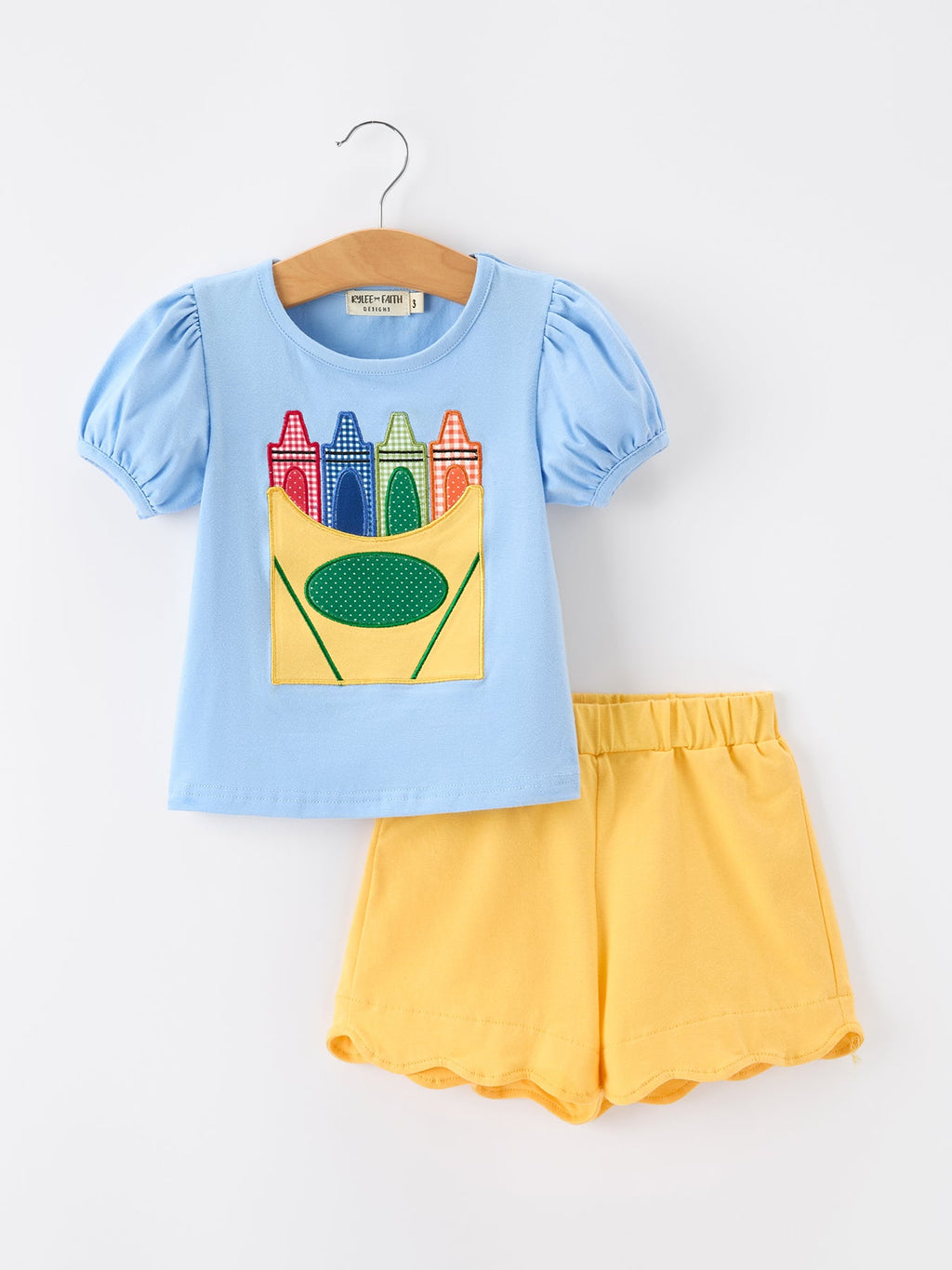 Girls Back To School Crayon Applique Top Shorts Set