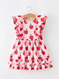 Girls Back To School Apple Twirl Dress Ruffle Flutter Sleeve