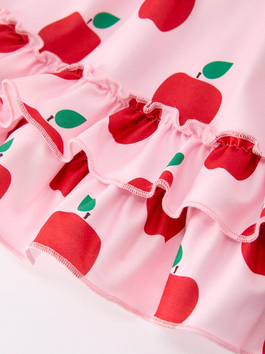 Girls Back To School Apple Twirl Dress Ruffle Flutter Sleeve