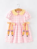 Girls Back To School Pencil Plaid Twirl Dress Bow Petals Collar