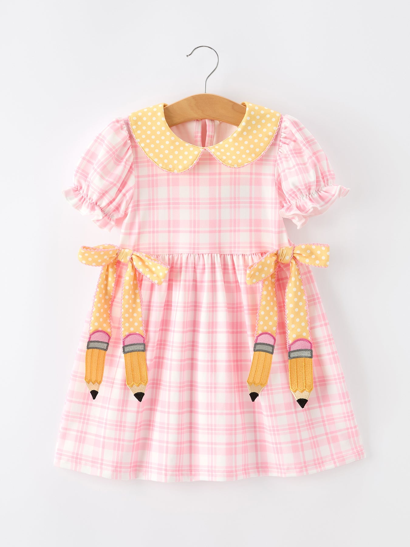 Girls Back To School Pencil Plaid Twirl Dress Bow Petals Collar