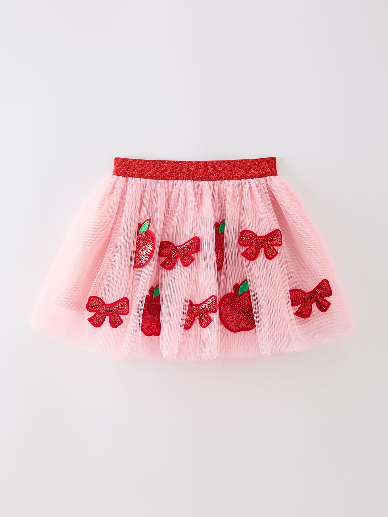 Back To School Apple Bow Girls Skirt Tulle Sequin Applique