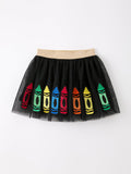 Back To School Crayon Girls Skirt Tulle Applique Skirt