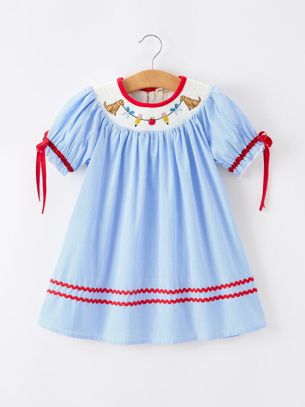 Back To School Apple Pencil Embroidery Dress