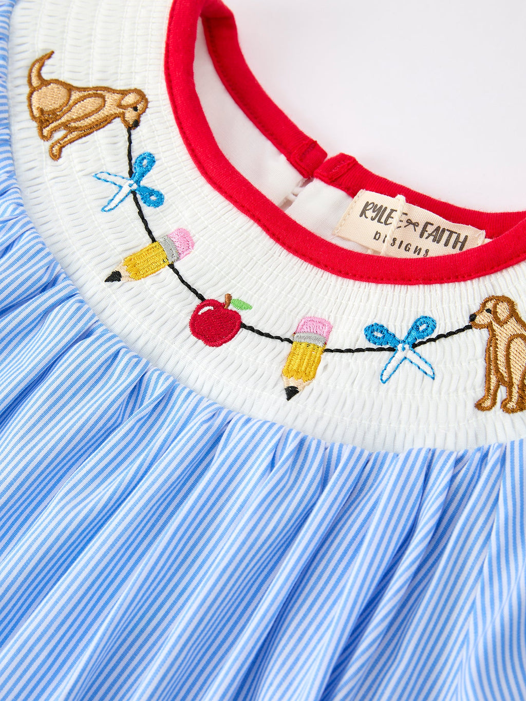 Back To School Apple Pencil Embroidery Dress