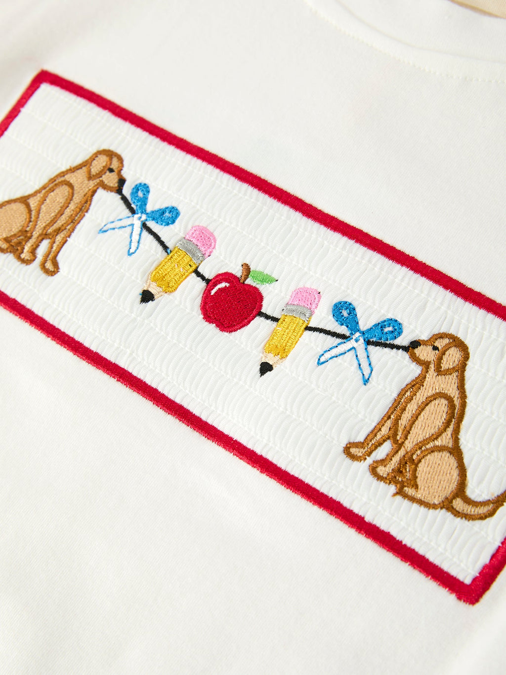 Back To School Apple Pencil Embroidery Boy Top Shorts Set