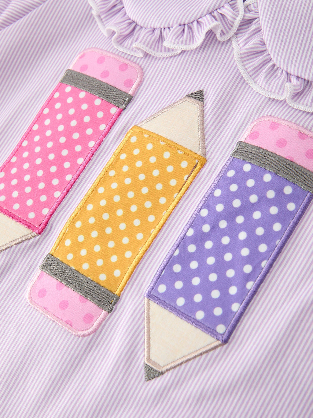 Back To School Pencil Applique Girls Purple Dress Petals Collar Ruffle