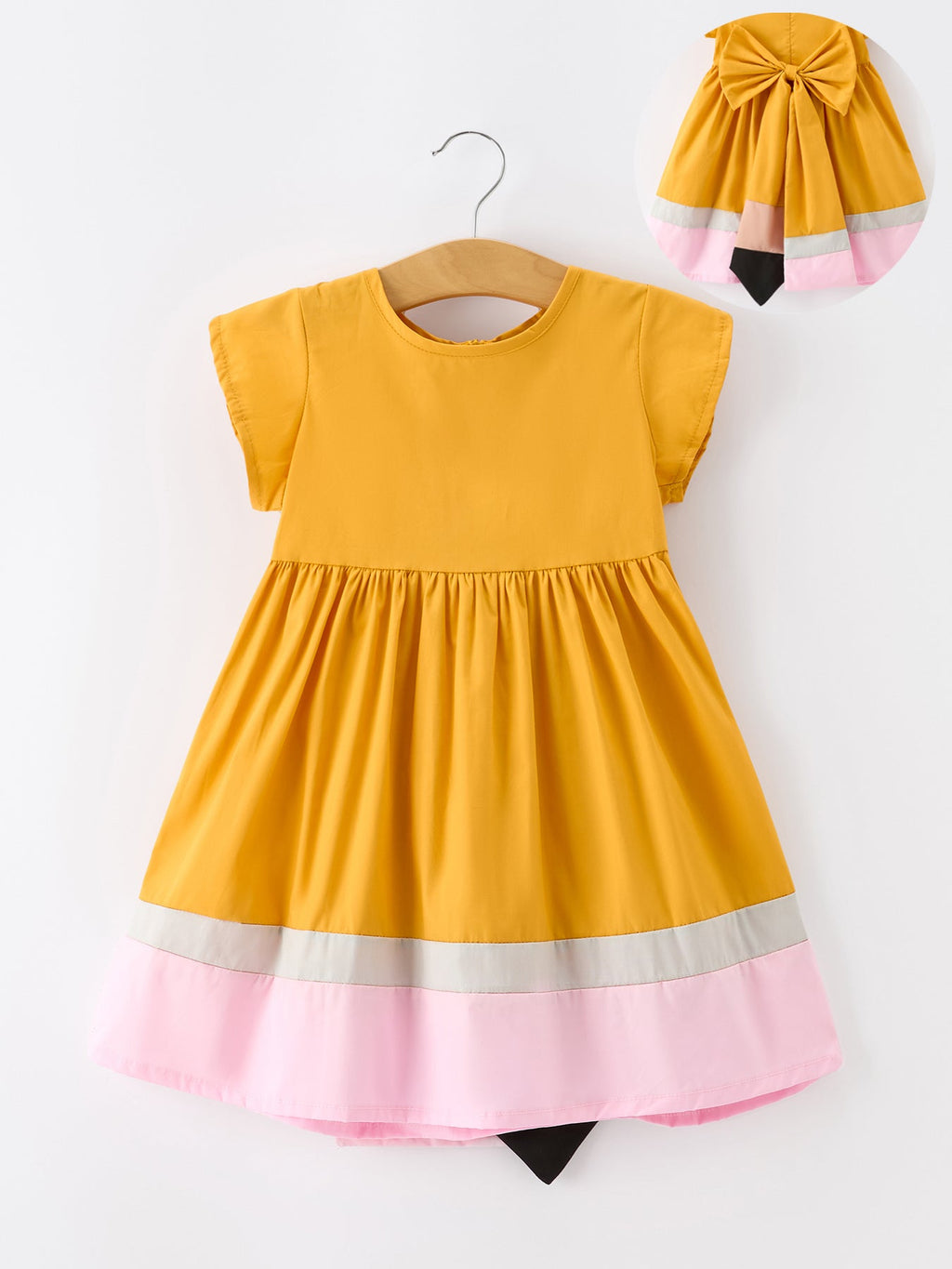 Back To School Pencil Girls Dress Color Block Bow Dress