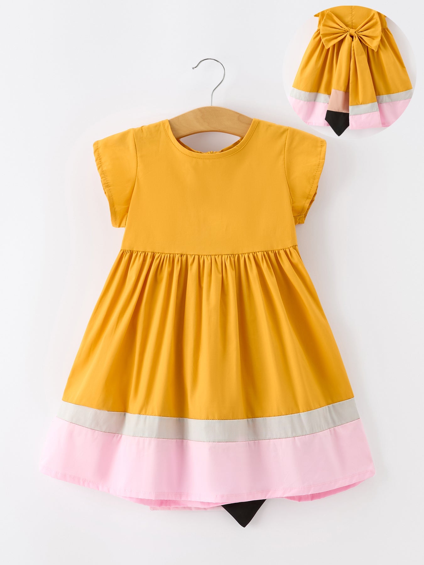 Back To School Pencil Girls Dress Color Block Bow Dress