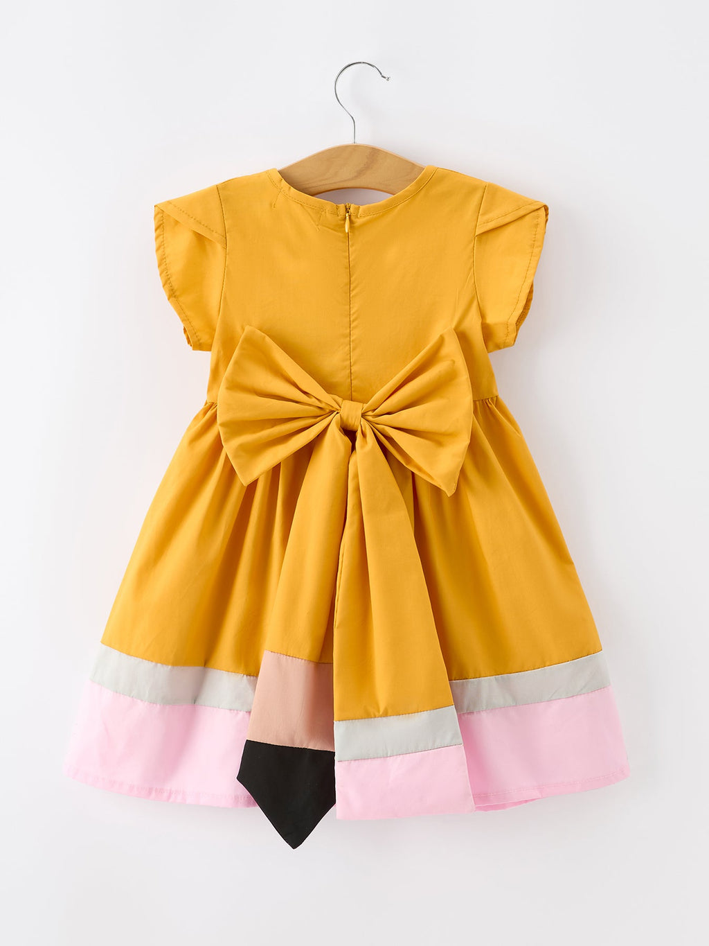 Back To School Pencil Girls Dress Color Block Bow Dress