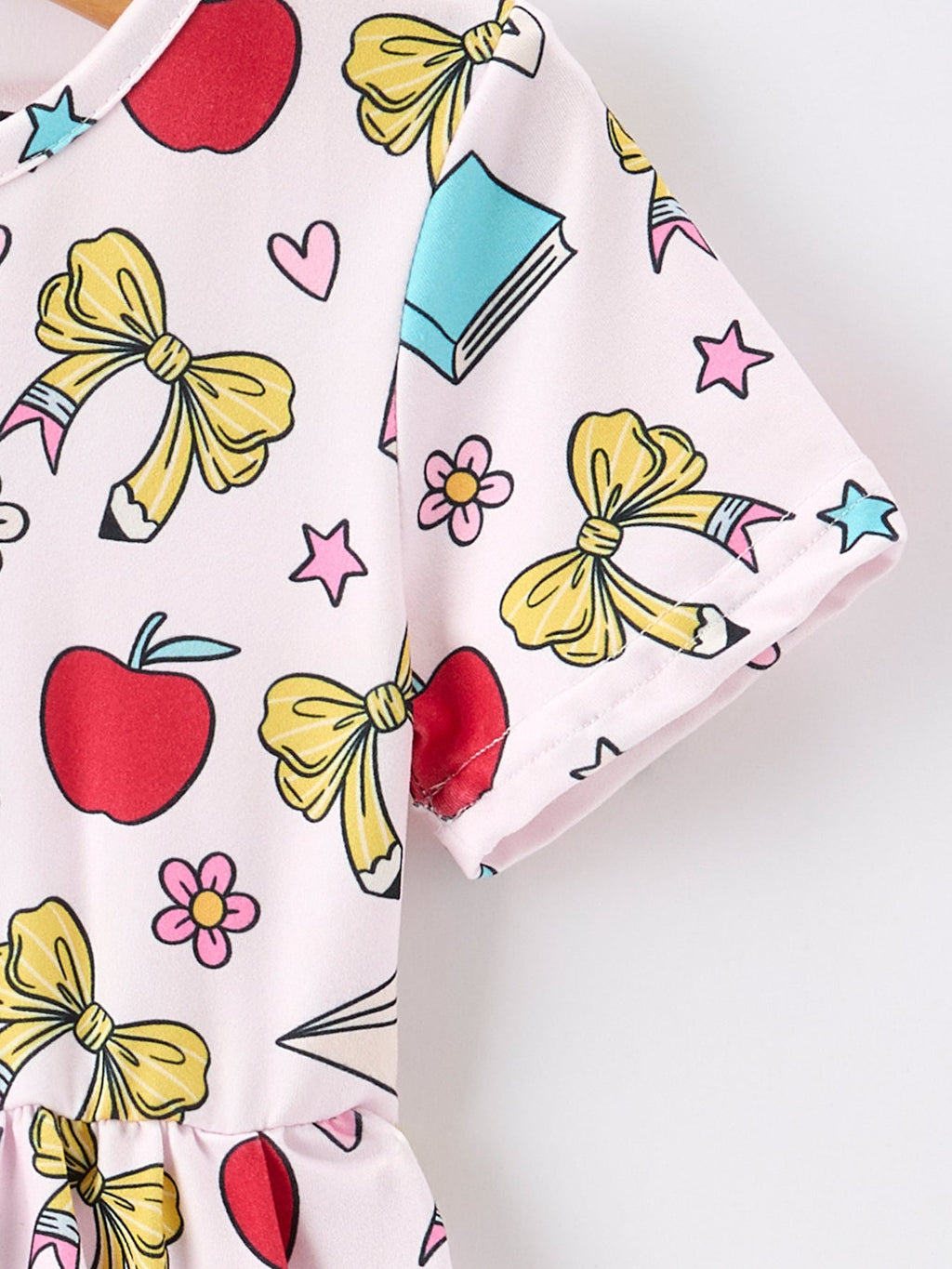 Girls Back To School Apple Bow Pocket Twirl Dress