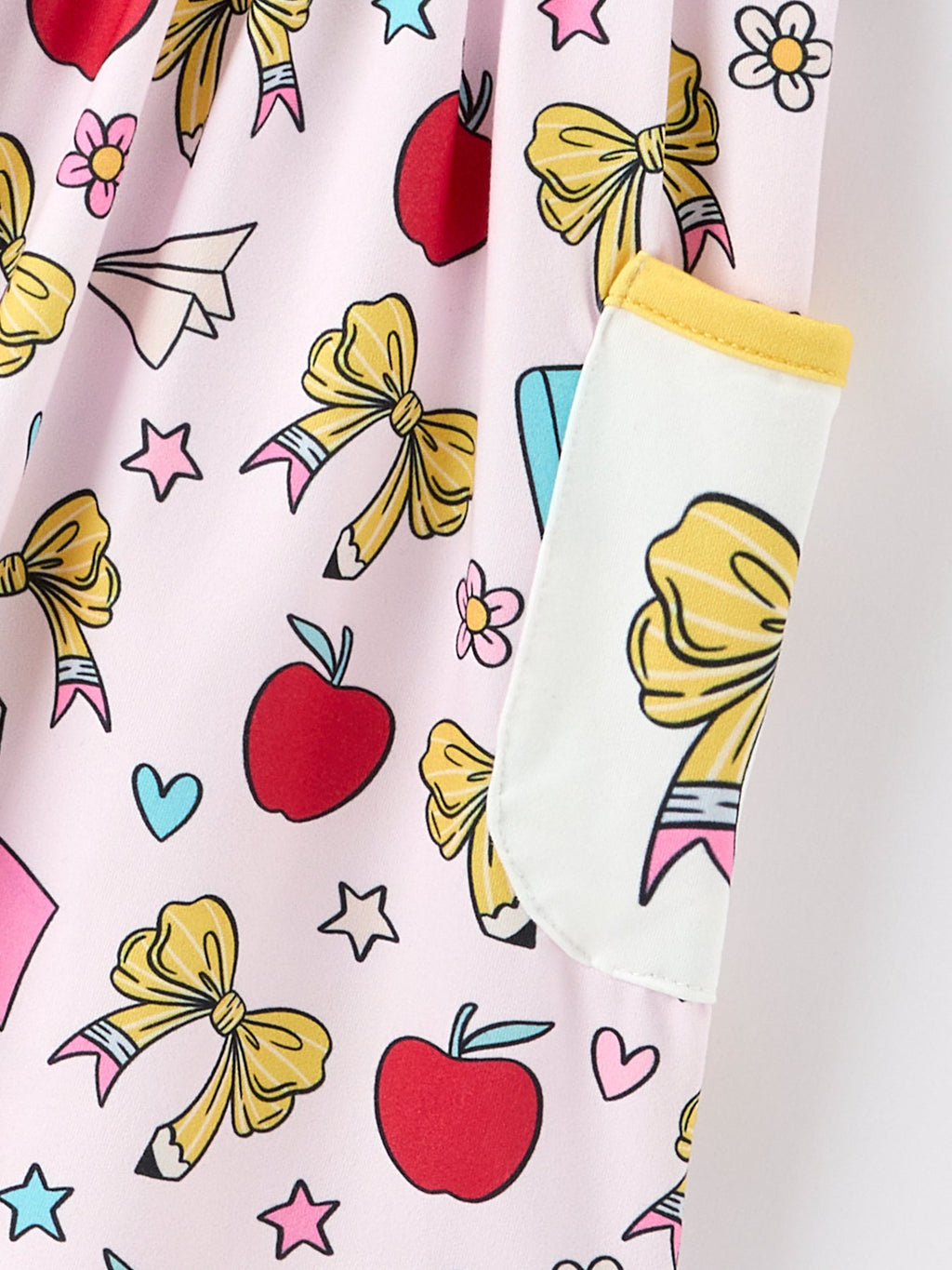 Girls Back To School Apple Bow Pocket Twirl Dress