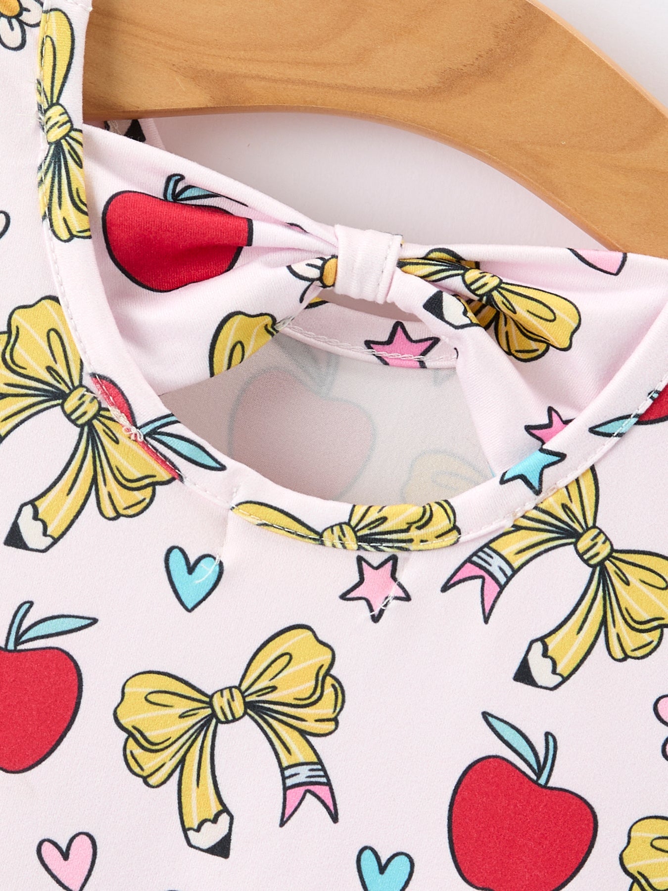 Girls Back To School Apple Bow Pocket Twirl Dress