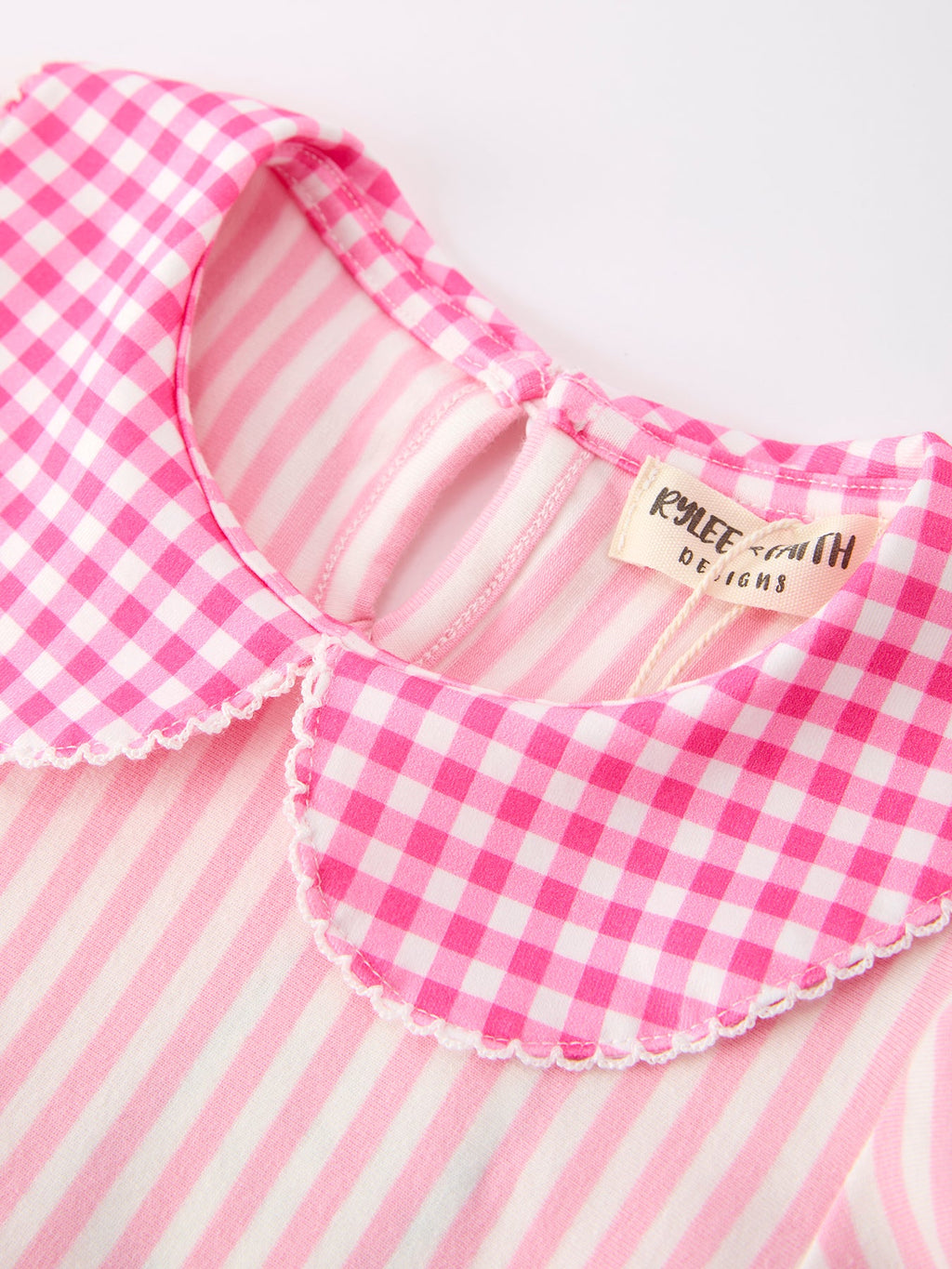 Girls Back To School Pink Plaid Petals Collar Pencil Applique Dress
