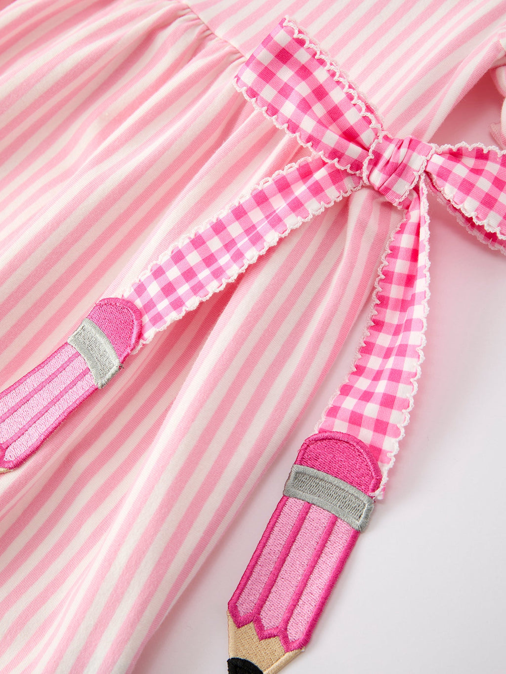 Girls Back To School Pink Plaid Petals Collar Pencil Applique Dress
