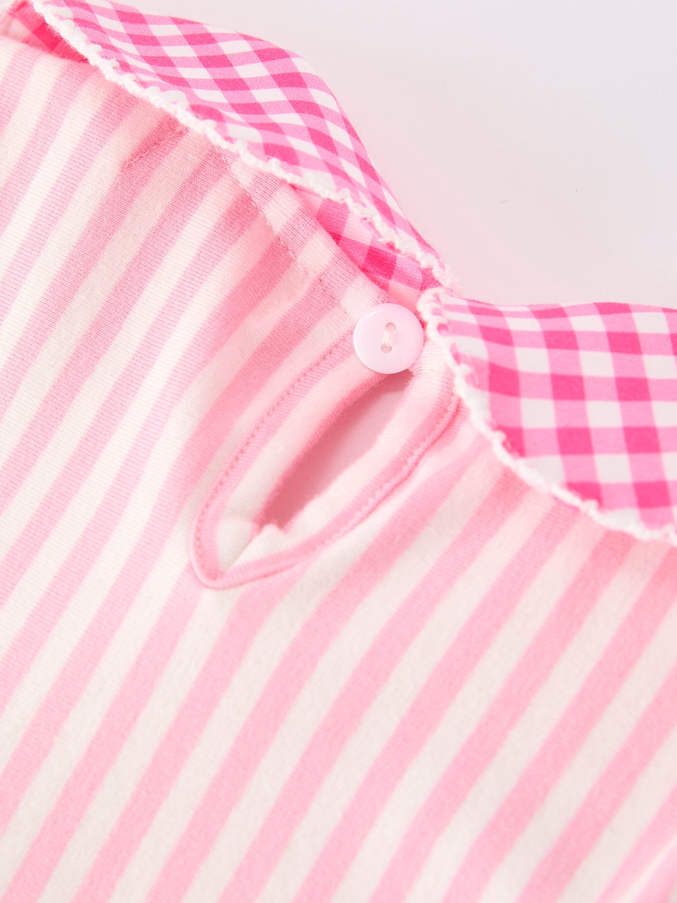 Girls Back To School Pink Plaid Petals Collar Pencil Applique Dress