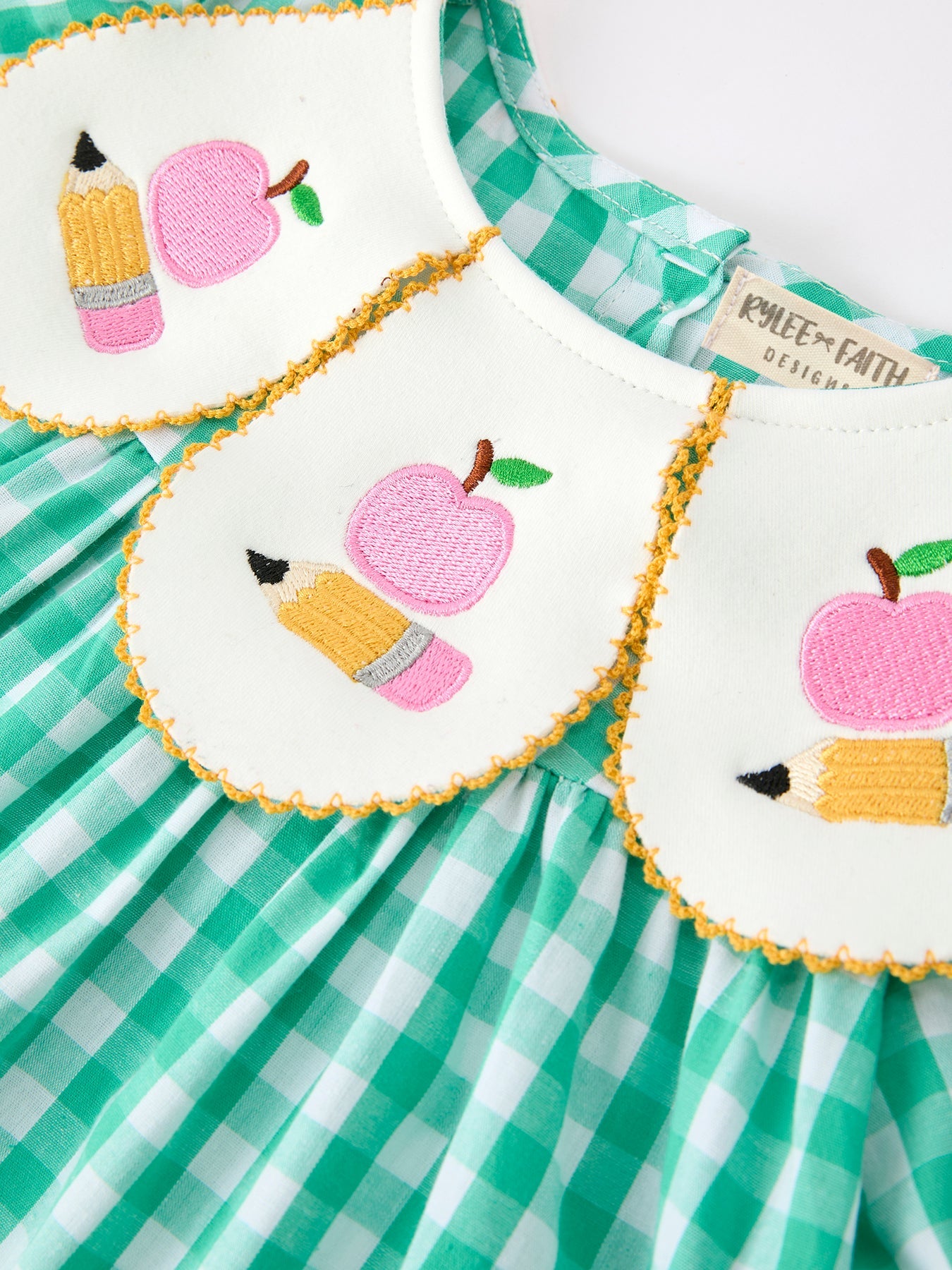 Back to School Apple Pencil Applique Girls Dress Petals Collar